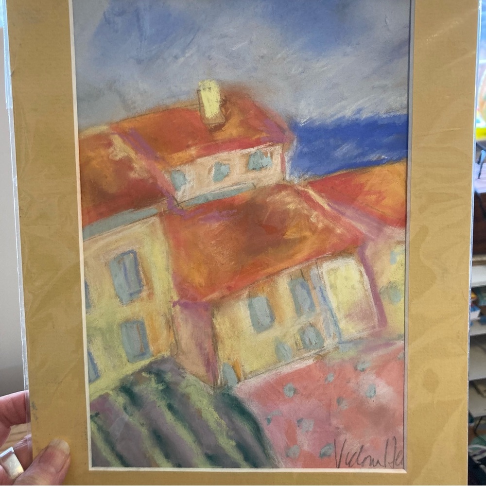 Mediterranean Farm An Original Pastel Painting Matted 12”x9” Inside 7”x9” - Picture 3 of 9
